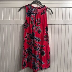 LOFT Coral Red Floral Print Summer Romper